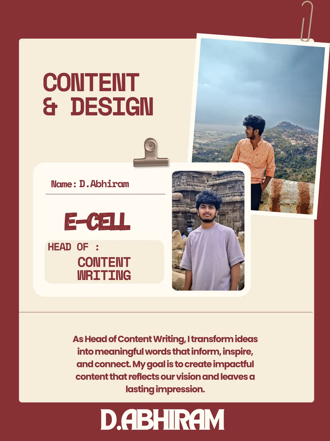D. Abhiram, Content Writing Head