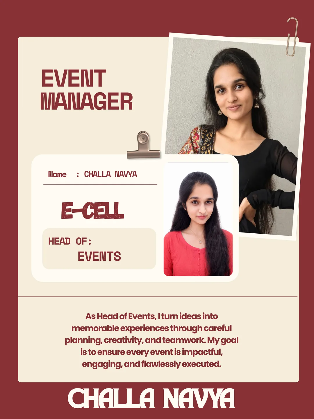 Challa Navya, Events Head