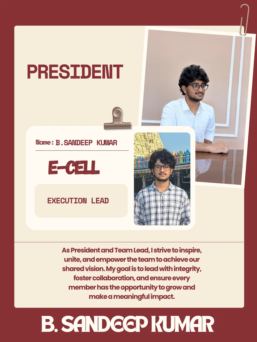 Bollavaram Sandeep Kumar, President